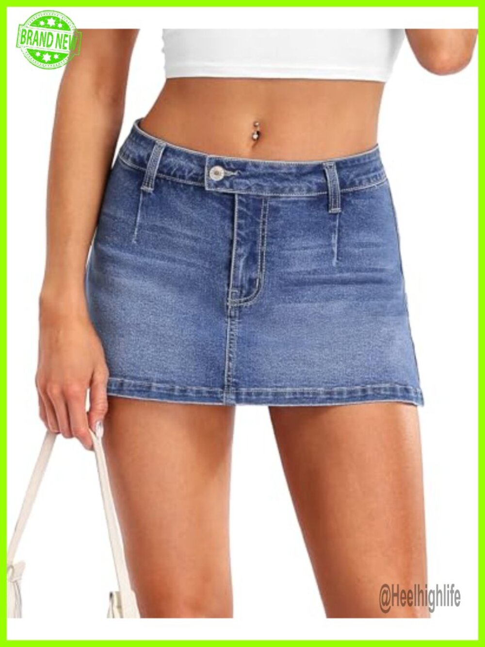 Low Rise Denim Mini Skort with Built-in Shorts Stretch Cotton Blend